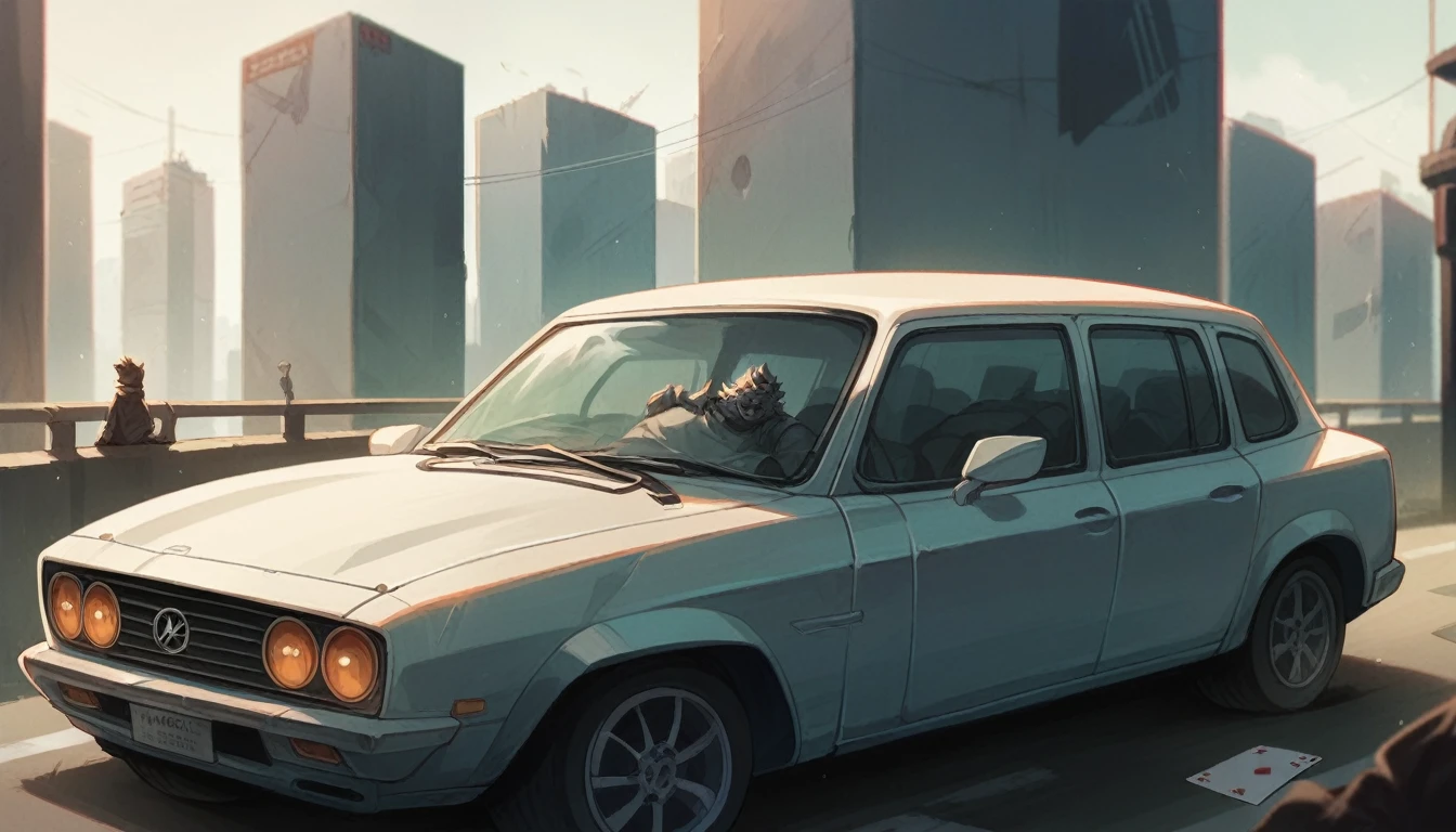 picture of a car in a thick frame, near future, card game, video game