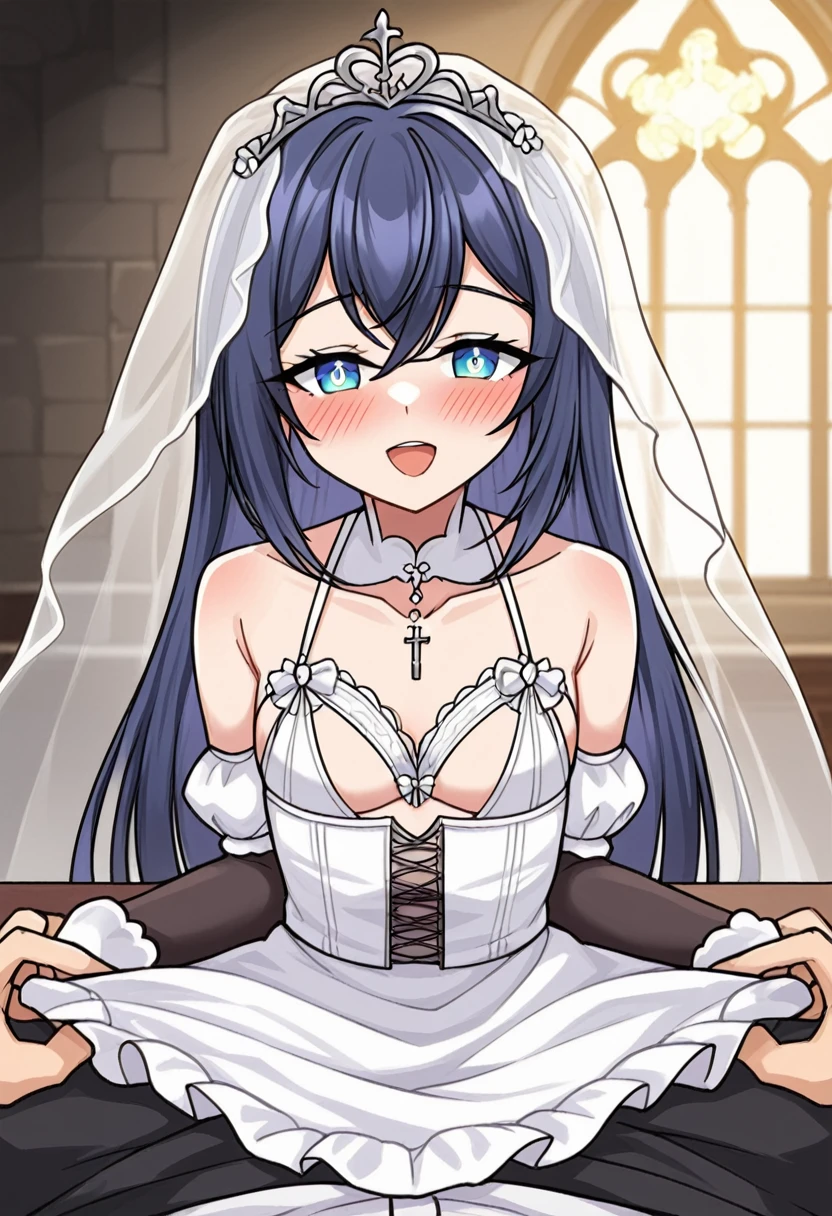a father (he had been brainwashing by his second son,crossdressing,Sex with his second son every day, wear sexy Wedding lingerie,bride of his second son,have one's first night,,swear live as the wife of his second son for life) ,an empty abandoned church,in front of the confessional table