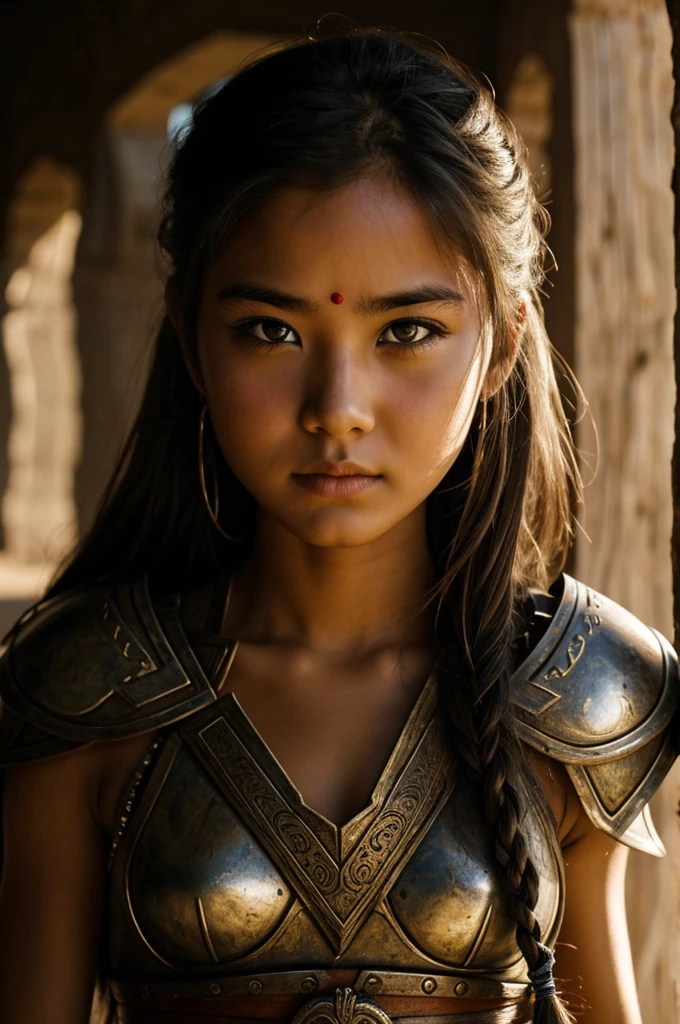 A warrior girl shows her face