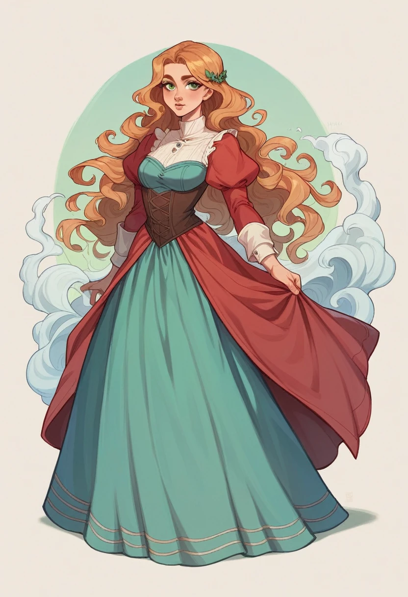 best quality, contrast light, masterpiece, front view, full-length, dressed as a medieval robber, magician's clothing, A 21-year-old female human with a lithe, agile build and fair skin. Her long, flowing hair is a striking blend of pink and silver, cascading down her back in loose waves. She has piercing dark green eyes and a heart-shaped face with high cheekbones. Her lips are full and naturally rosy, and her narrow, high-arched eyebrows frame her eyes perfectly.