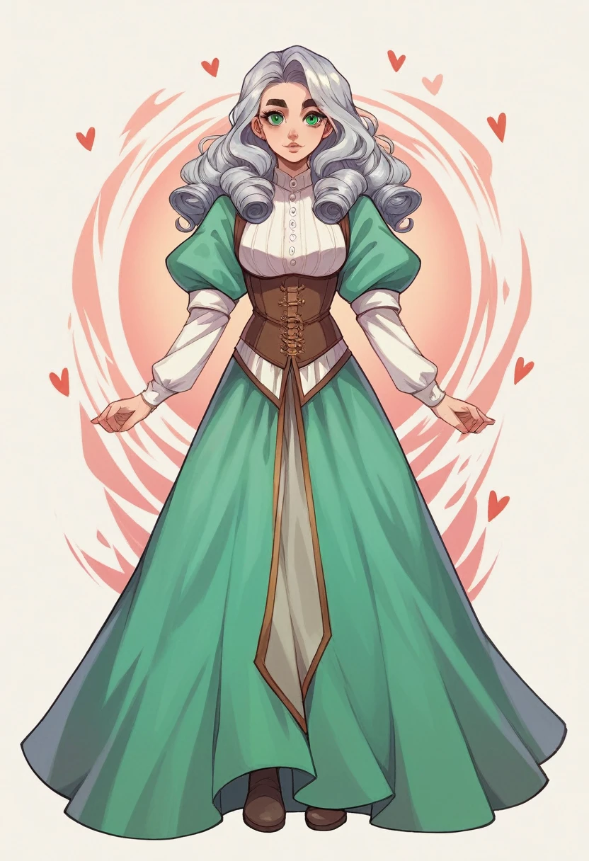 best quality, contrast light, masterpiece, front view, full-length, dressed as a medieval robber, magician's clothing, A 21-year-old female human with a lithe, agile build and fair skin. Her long, flowing hair is a striking blend of pink and silver, cascading down her back in loose waves. She has piercing dark green eyes and a heart-shaped face with high cheekbones. Her lips are full and naturally rosy, and her narrow, high-arched eyebrows frame her eyes perfectly.