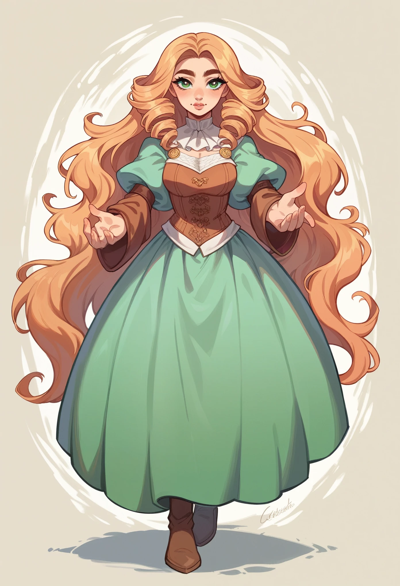 best quality, contrast light, masterpiece, front view, full-length, dressed as a medieval robber, magician's clothing, A 21-year-old female human with a lithe, agile build and fair skin. Her long, flowing hair is a striking blend of pink and silver, cascading down her back in loose waves. She has piercing dark green eyes and a heart-shaped face with high cheekbones. Her lips are full and naturally rosy, and her narrow, high-arched eyebrows frame her eyes perfectly.
