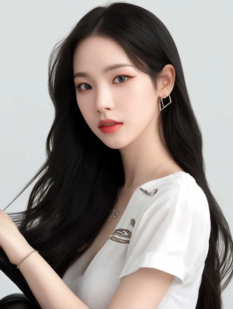karina aespa, 1girl, solo, (realistic), (hyperrealism), (best quality), (masterpiece), (ultra high res), (ultradetailed), (photorealistic), (upper body:1.2), looking at the viewer, light eye makeup, detailed eyes, detailed face,
