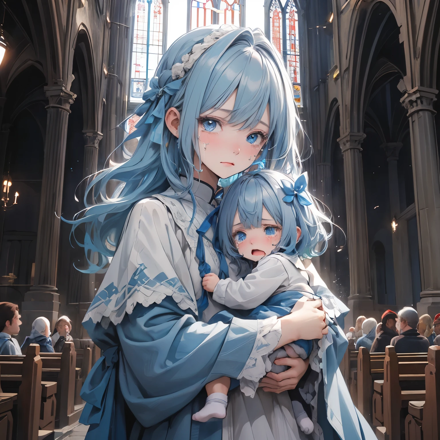 (woman standing below a giantess girl: 1.3), (woman standing close to the breasts and face of a giantess: 1.1), (miniature woman hiding from a giantess looking down on them), closeup breasts and face, (from below view: 1.2), (big breasts), (indoors: 1.1), (2girls: 1.5), (height difference: 1.9), (size difference: 1.3), (mature adult woman: 1.3), (yuri: 1.2), (fantasy: 1.1), (mage), (cute woman hiding behind a wall: 1.1), (looking at another: 1.3), (mature woman looking up at the giant in shock: 1.2), (giant looking down at her), (cute tall mature adult girl: 1.2)