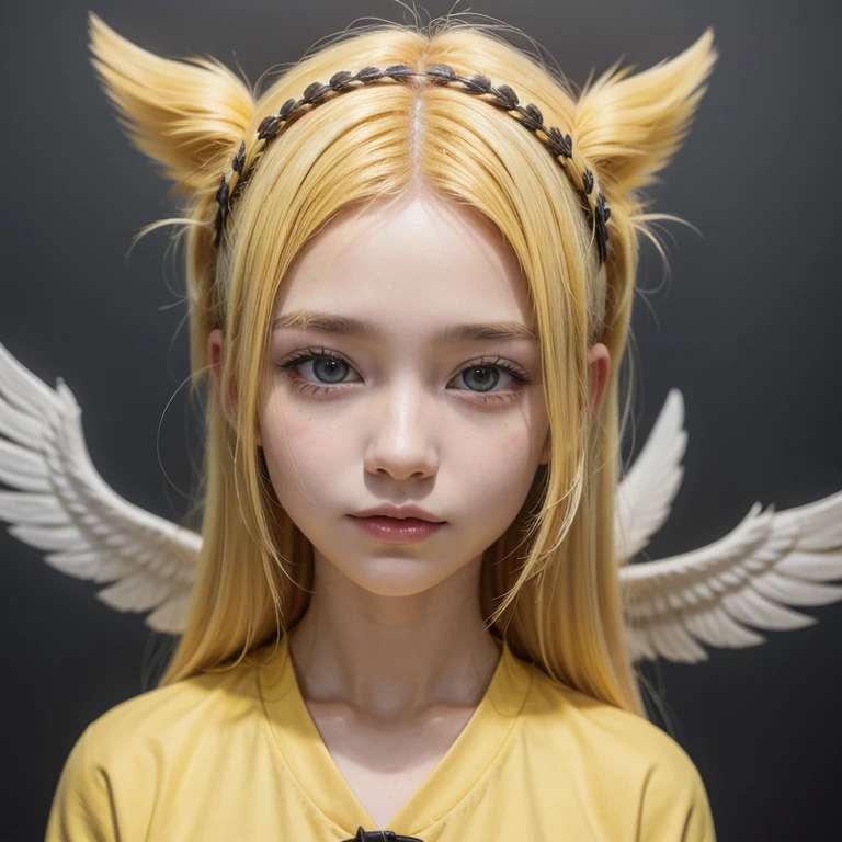 Woman, yellow hair, little wings on her head