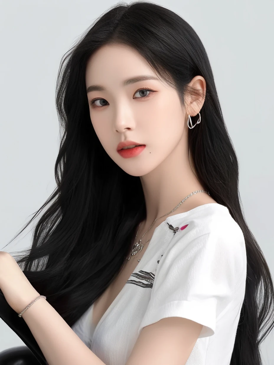 karina aespa, 1girl, solo, (realistic), (hyperrealism), (best quality), (masterpiece), (ultra high res), (ultradetailed), (photorealistic), (upper body:1.2), looking at the viewer, light eye makeup, detailed eyes, detailed face,