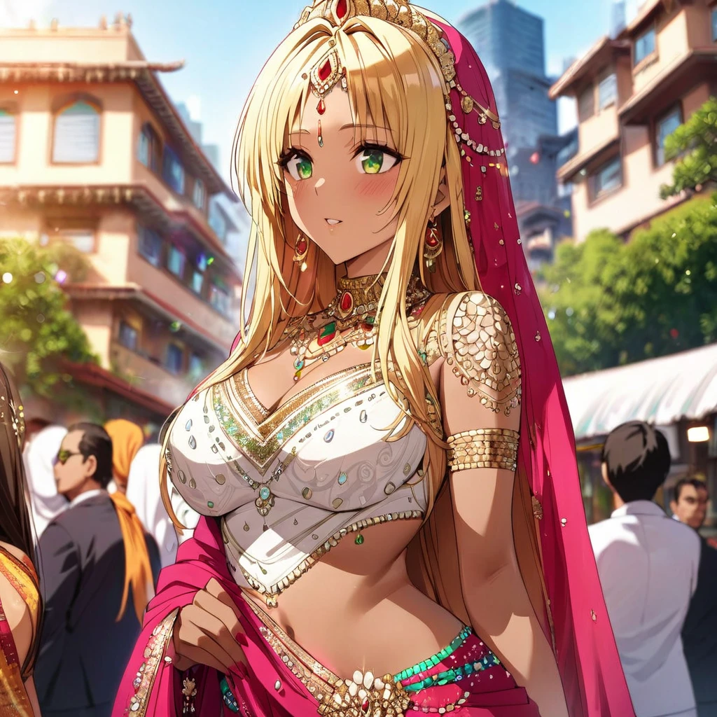 A woman is being raped by a man、((Highest quality)), ((masterpiece)), (detailed), (Perfect Face)、The woman is a Hindu Indian Tiara with vivid brown skin and a red bindi on her forehead, and is seen in an Indian city, wearing a gorgeous and glittering traditional Indian wedding dress, a colorful sari, a colorful hijab, a bindi, a gorgeous hair ornament, gorgeous jeweled accessories, and an engagement ring, in a luxurious Indian mansion.、The woman is an elegant Tiara with green eyes and medium-long blonde hair. She is wearing a colorful sari and a colorful hijab. She has bright brown skin and a red bindi on her forehead. She is a Hindu Indian Tiara.、(The woman is a brown-skinned Indian Tiara.)