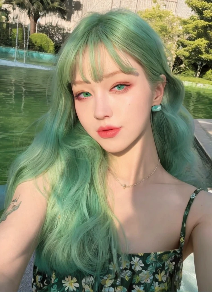 8K high quality,1 woman,Turquoise green hair:1.5