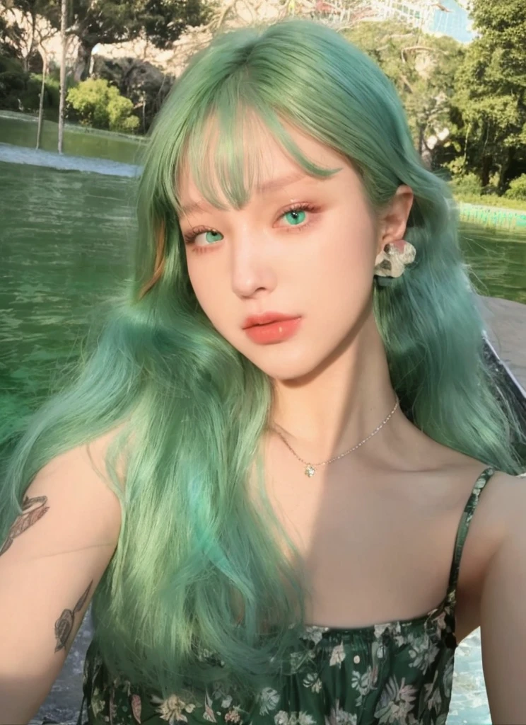 8K high quality,1 woman,Turquoise green hair:1.5
