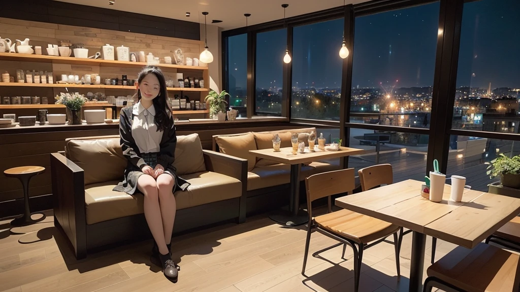

((((((夜の暗いInside the Starbucks store))))))
(((((((The night view can be seen from the window)))))))
(((((Warm indirect lighting or candlelight)))))
((((Inside a store with many people))))

8K、RAW Photos、Highest quality、Super detailed、Super Resolution、Ultra HD、8K壁紙、Amazing details
((A girl in a blazer uniform ((White blouse with formal collar, Blue Blazer, 
Red Check Skirt, Red checkered ribbon on blouse)), Complete limbs, Full Finger, ))

(((((((Inside the Starbucks store、16-year-old high school girl)))))))、((((((Sit down and eat cake、Drink coffee、smile))))))、((Heart Necklace))





Modern interior：The chic design of the furniture and interior is arranged.、Creating a sophisticated space。
Soothing music：Relaxing jazz and acoustic background music、Enhances the mood at night。
Comfortable seats：Cushioned sofas and armchairs are provided.、You can stay comfortable even for long periods of time.。
Warm colours：Brown or beige、Warm colors such as deep green are used.、Creates a calm atmosphere。
Large windows：外の夜景を楽しめるLarge windowsがあり、It blends in with the city&#39;s nightscape.。
Green Interior：Potted plants are appropriately placed、Creates a natural and relaxing atmosphere。
artwork：Artworks and photographs by local artists are on display.、Enhances the atmosphere in the store。
Fragrance production：Coffee and cinnamon、The aroma of vanilla fills the store、Increases comfort。
Open Kitchen：バリスタの仕事が見えるOpen Kitchenがあり、You can also enjoy the work scenery.。
Unique Decoration：The decorations are themed according to the season.。

Community Table：A large table is installed.、You can also enjoy interacting with other guests.。
Private room space：There are private rooms and partitions to ensure privacy.、Ideal for those who want a quiet stay。
High-quality tableware：Stylish cups and plates are used、Enhances the appeal of your drinks and food。
Display Area：Coffee beans, mugs and other related products are displayed tastefully.。
Eco-friendly initiatives：Eco-friendly materials and recycling programs are implemented。
Friendly staff：Warm and friendly customer service、Increases in-store comfort。
Seasonal Menu：Seasonal special drinks and food are offered.、There&#39;s always something new to enjoy。
Acoustic Live：Occasional live performances and events、Create a special evening atmosphere。


8K、RAW Photos、Highest quality、masterpiece:1.2、Super detailed、Super Resolution、Ultra HD、8K壁紙、Amazing details、Photorealistic:1.4、Having fun by the water、Full Body Shot、Full body photo、High-resolution RAW color photos、Professional photos、A scene full of emotion、Very detailed and beautiful、Ultra HD、8K壁紙、Amazing details、Huge file sizes、Highly detailed beautiful girls、Highly detailed face Highly detailed eyes、Extremely realistic skin、 Highly detailed fingers, Highly detailed nose, Highly detailed mouth, Perfect Anatomy, Highly detailed background, Highly detailed clothing, Teen, cute女の子, Famous Japanese Idols, cute, Realistic body, Slender, White skin, Glowing Skin, Slim body, Realistic Face, Delicate eyes, double eyelid, 
