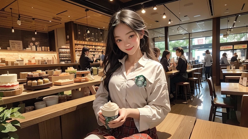 Hairstyle: Medium-long straight hair。Milk Tea Ash。The bangs flow naturally、Slight curl on the side。
Eye color: Light Brown。He has big, kind eyes.。
clothing: Simple High 。White blouse with navy blue blazer、Pleated skirt。
Features: The smile is attractive.、A little shy。Small and slender figure。
