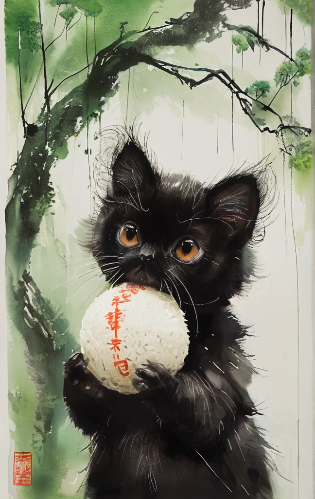 Alpaca holding rice ball