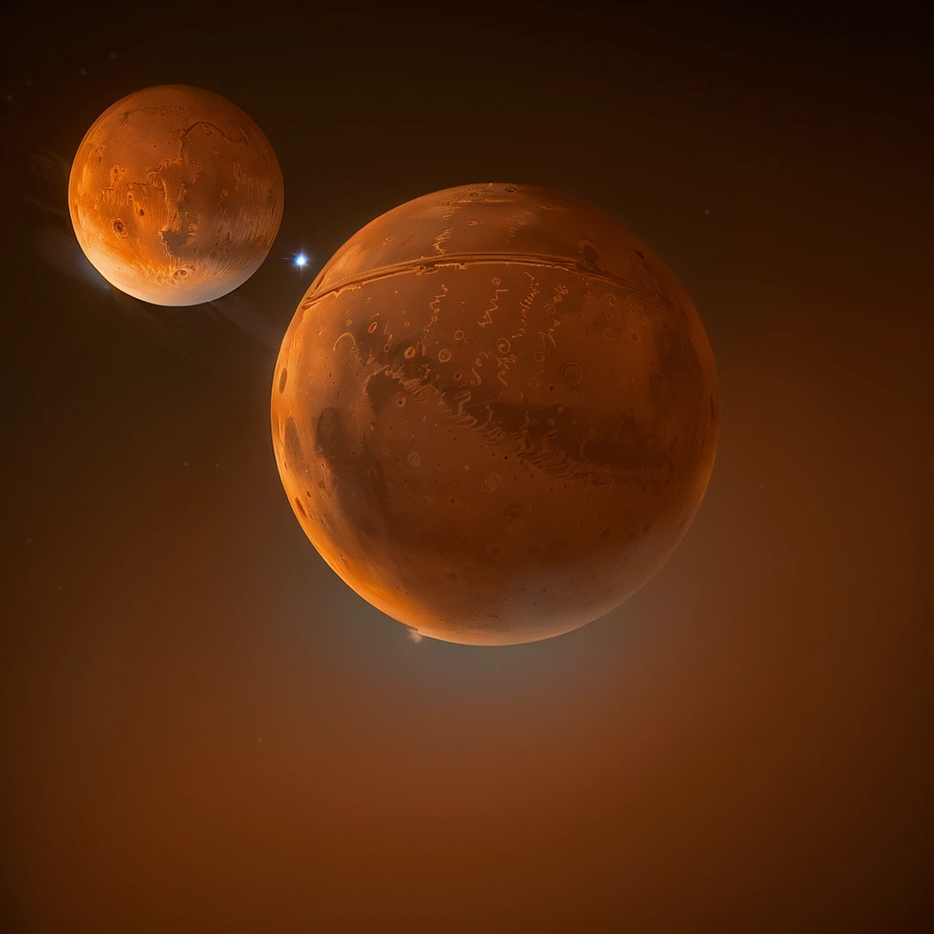 (One Star:1.5), (Mars floating in space:1.5), (real:1.5), ((Highest quality)), ((masterpiece)), (detailed), 