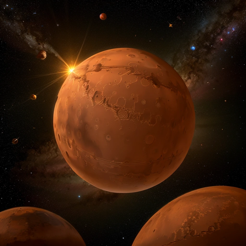 (One Star:1.5), (Mars floating in space:1.5), (real:1.5), ((Highest quality)), ((masterpiece)), (detailed),