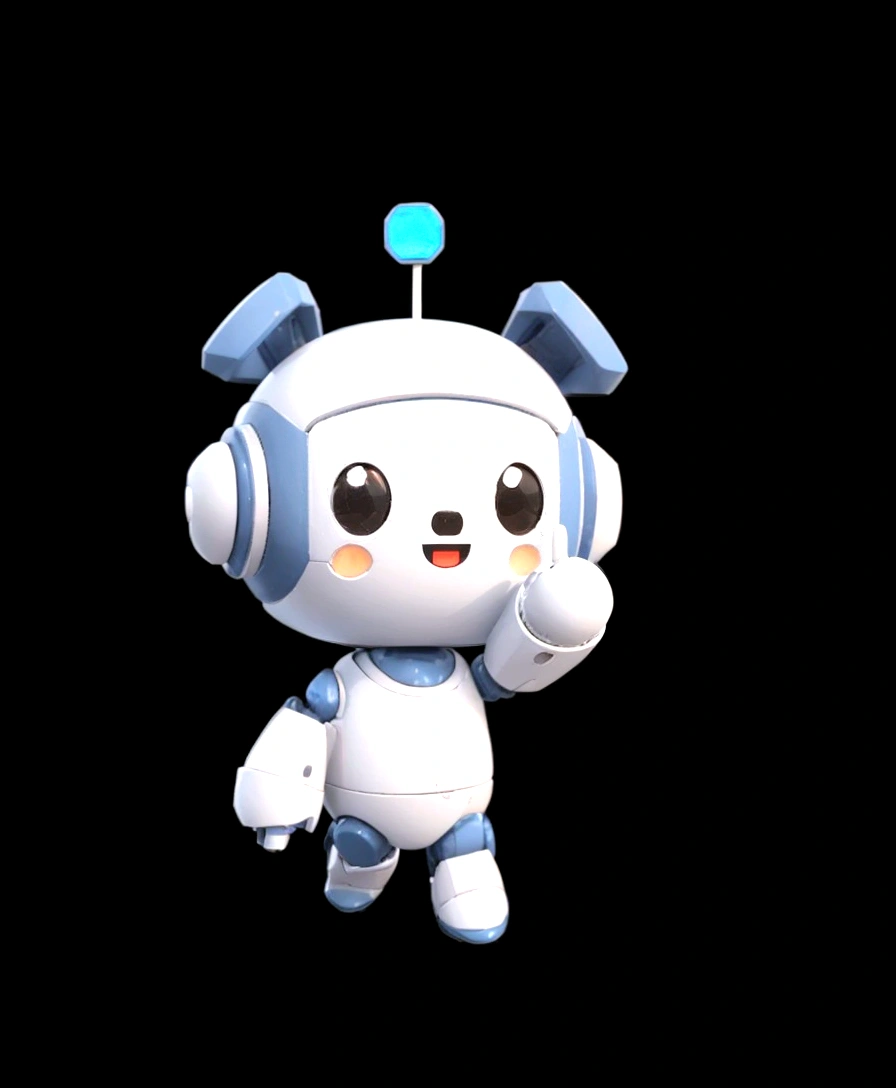 Close up of a robot with a blue button on its head, Cute and friendly robot, Lovely humanoid robot, Lovely robot, Lovely 3 d render, Japanese mascot 3D model, very Lovely robot zen, toonix characters, Lovely! C4D, tintoy character design robot, Lovely character, Animated Characters, 3D children, humanoid character