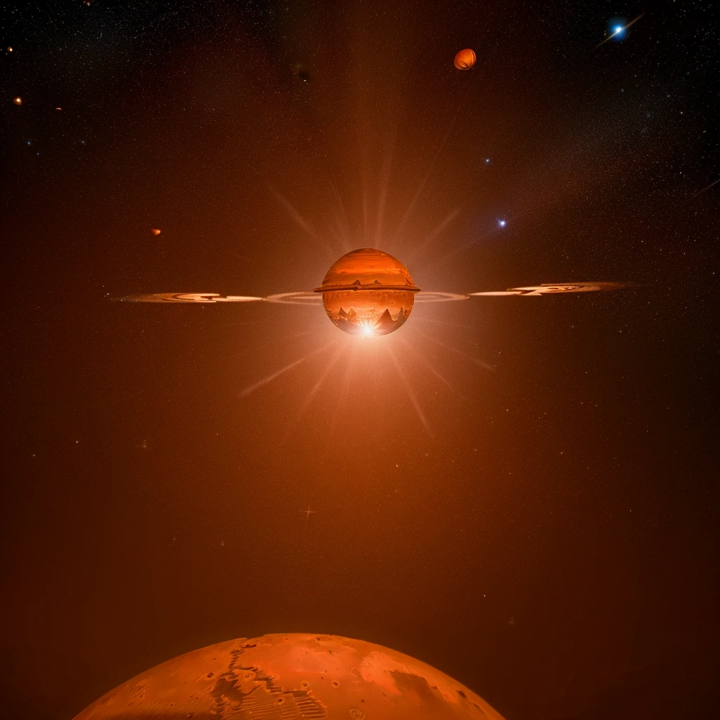 (One Star:1.5), (Mars floating in space:1.5), (real:1.5), ((Highest quality)), ((masterpiece)), (detailed), 