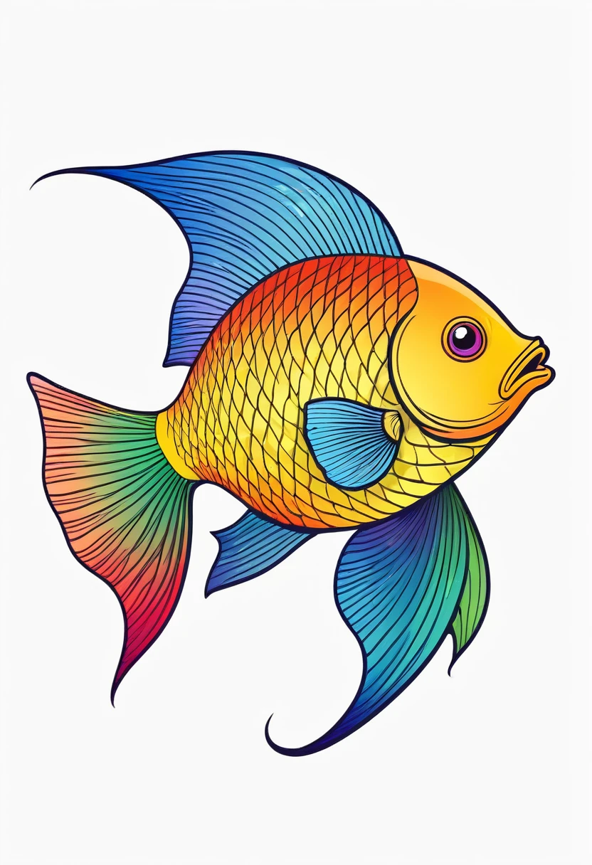 Happy multicolored fish, Simplified Realistic Drawings style - SeaArt AI