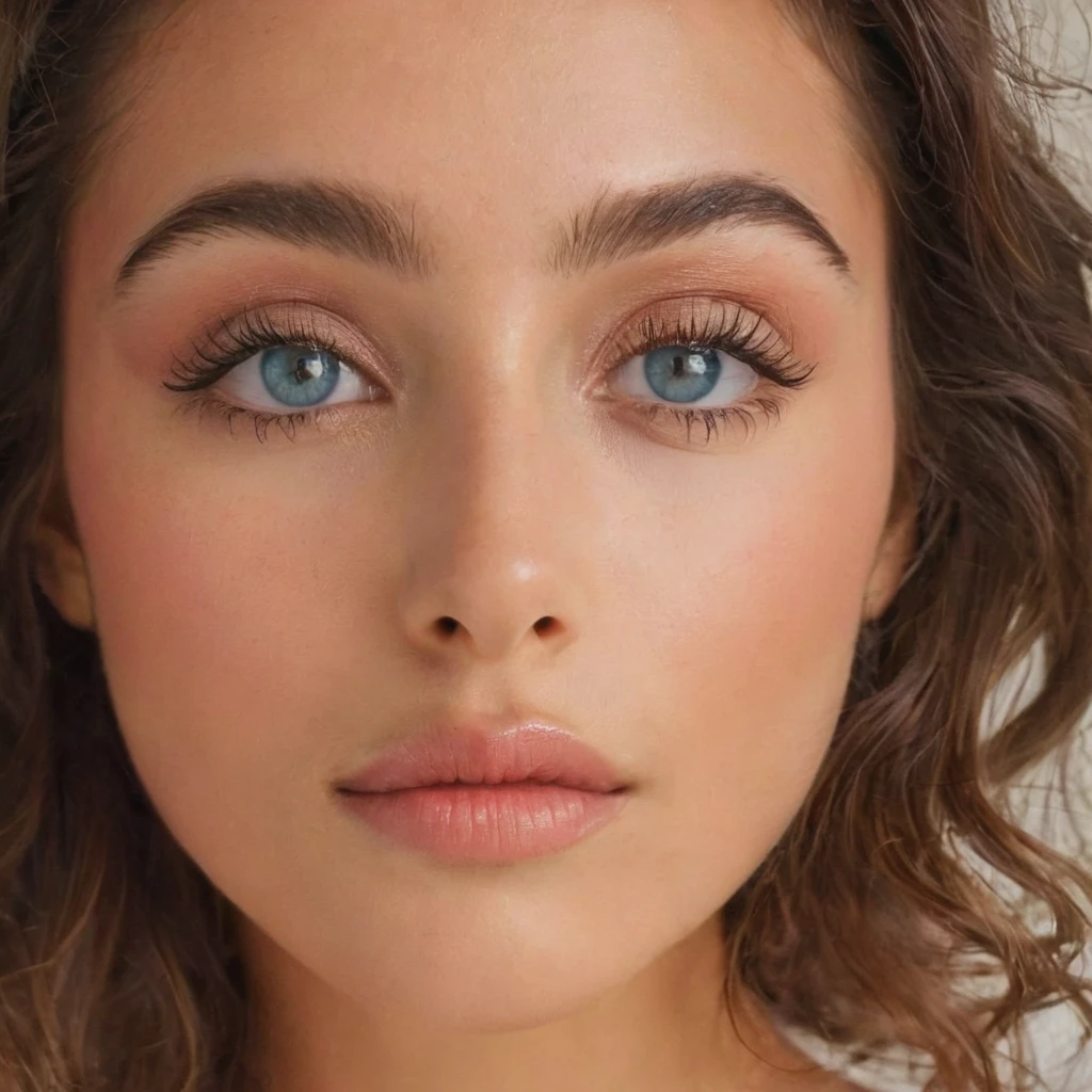 Portrait réaliste d’une Femme de 21 ans mexicaine , yeux bleues avec des formes et cheveux longs assisses sur le canapé