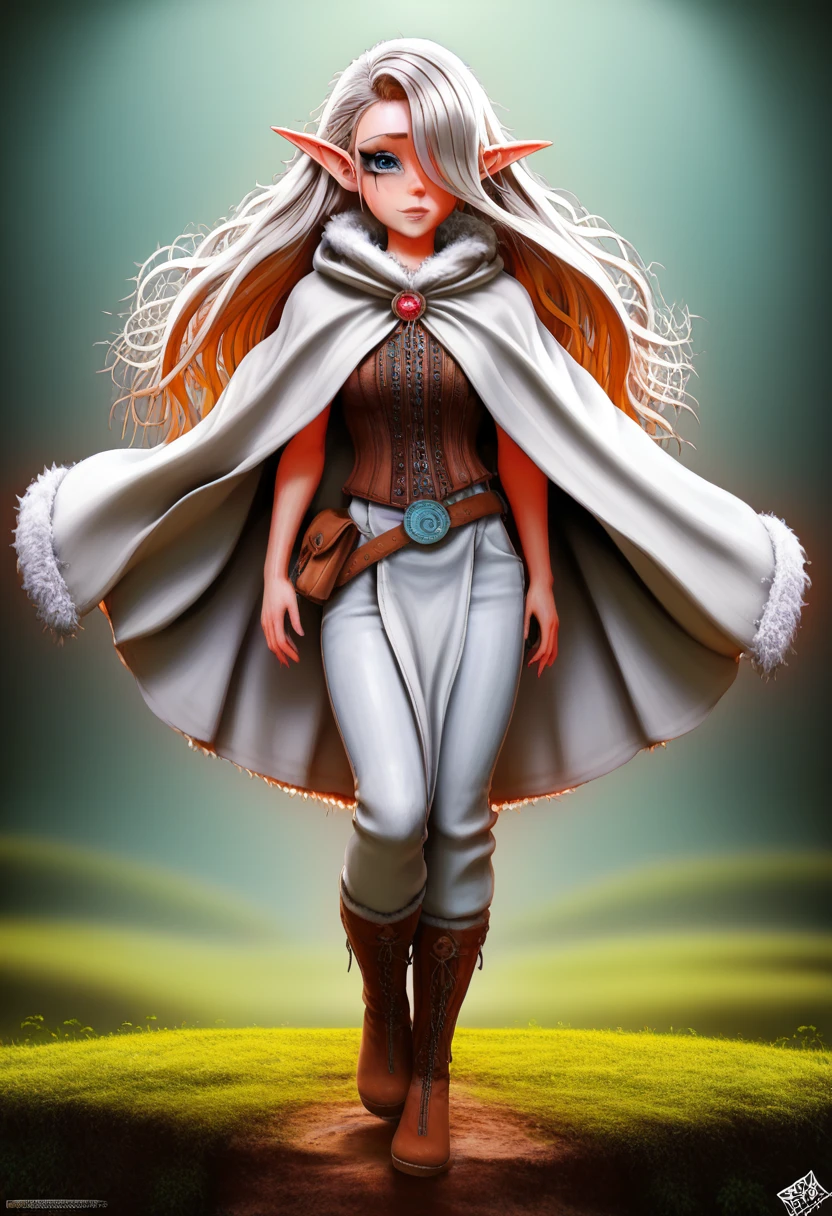 artstation, wallpaper, official art, splash art, sharp focus (masterpiece, top quality, best quality, official art, beautiful and aesthetic:1.2), (1girl), extreme detailed, (fractal art:1.3), colorful, highest detailed, perfect face, HDR, (white cloak golden lines:1.2), striking visuals, (dynamic streaks, luminous trails:1.2), vibrant colors, it looks even more beautiful than immortal, colored contact lenses, blush, high detail, anime, romanticism, modern, gothic art, anime style, film lighting, ray tracing, motion rye, close-up, sony fe gm, uhd, high detail, top quality, 8k, clean fingers, well-formed fingers, mdnn, (sharp focus:1.2), portrait, attractive young woman, (beautiful face:1.1), detailed eyes, luscious lips, (eye makeup:1.2), (tight body:1.2), (morning sun lighting:1.2), depth of field, bokeh, 4K, HDR, by (James C. Christensen:1.2|Jeremy Lipking:1.1), a small gnome girl with pale skin, very long wavy silver hair covering one eye, bright blue anime-style eyes with long lashes, wearing a corset, white puffy long sleeved shirt, and puffy cloth pants, leather bound boots, set in a windy fantasy landscape, (best quality, 4k, 8k, highres, masterpiece:1.2),ultra-detailed,dungeons and dragons, long elf ears, detailed skin and cloth textures, cute detailed face, intricate details, extremely detailed, 1girl, dynamic pose with hair covering one eye, shy personality, puffy cloth pants with leather belt, detailed privateer outfit, detailed buccaneer outfit, pouch on belt, wearing ornate leather armor with fur trim, silver inlay detail, wearing fur trimmed boots, wearing fur trimmed gloves, short, short height, halfing girl, small girl, very long detailed flowing hair, big head, big round eyes, windy, wind blown hair, wirey muscles, fighter, dynamic angle, kineticist, pathfinder, pathfinder kineticist, wind kineticist, pouty lips,