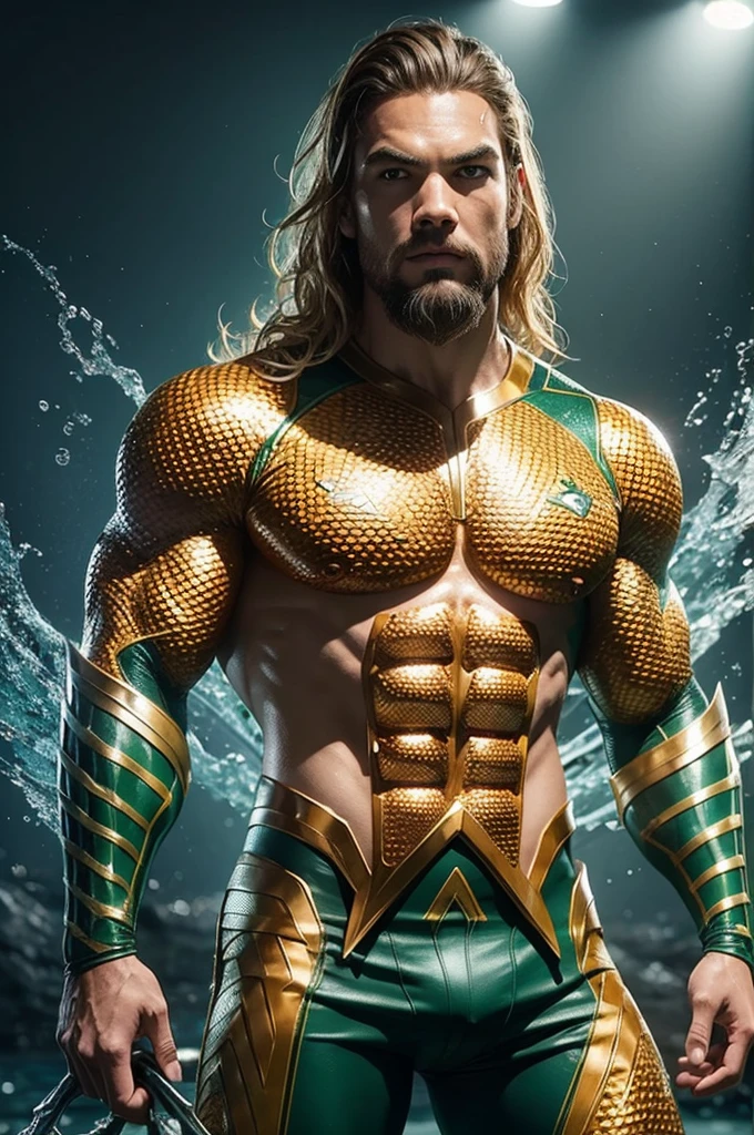 Create an image of Aquaman using him as the Santos football club mascot
