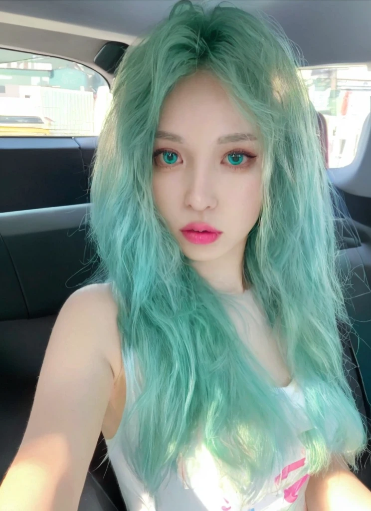 8K high quality，1 woman，Turquoise green hair：1.5