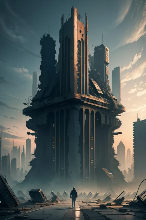 There are plenty of stairs,An abandoned square that smells of wasteland, Doomsday European and American City Square,In the center of the square is a huge statue,The building is dilapidated,Doomsday wasteland style,inspired by Ismail Inceoglu, Ismail Inceoglu, dramatic concept art, concept-art , highly rendered, concept art for a video game, game art matte painting, highly realistic concept art, author:Ismail Inceoglu, concept world art, author:Luis Miranda