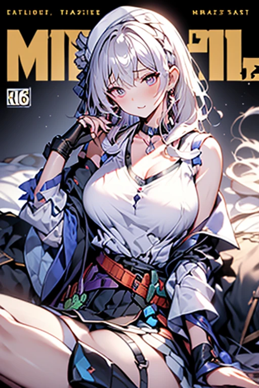 (masterpiece:1.2), (Military uniform magazine cover:1.4),best quality,PIXIV,Sweet girl , sexy posture,1girl, (perky chest:1.2), rolling upskirt by wind:1.6, (with sparkling eyes and a contagious smile),open mouth, (pointed chest:1.2),fishnets, black hair, boots, long hair, black nails, skirt, shirt, black footwear, bag, black skirt, jewelry, jacket,  thigh strap, bangs, necktie, earrings, nail polish, multicolored hair, looking at viewer, full body, bottle, own hands together, belt, jacket on shoulders, food, cats on head, ring, choker, english text, collared shirt, blue eyes, hat, lace-up boots ,masterpiece、highest quality、Very detailed、An illustration、Beautiful fine details、One Girl、cute、Detailed landscape、Training Room Background:1.4、Platinum Blonde Hair、Braided Ponytail、Red camisole、((c cup breasts, Tank top showing underboob:1.4))
