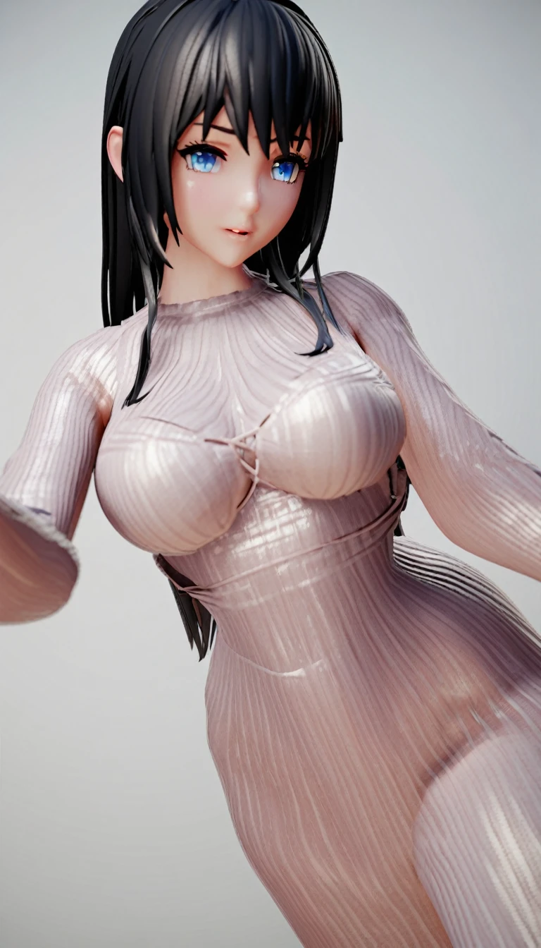 Black-haired, blue-eyed, large-breasted woman 3D