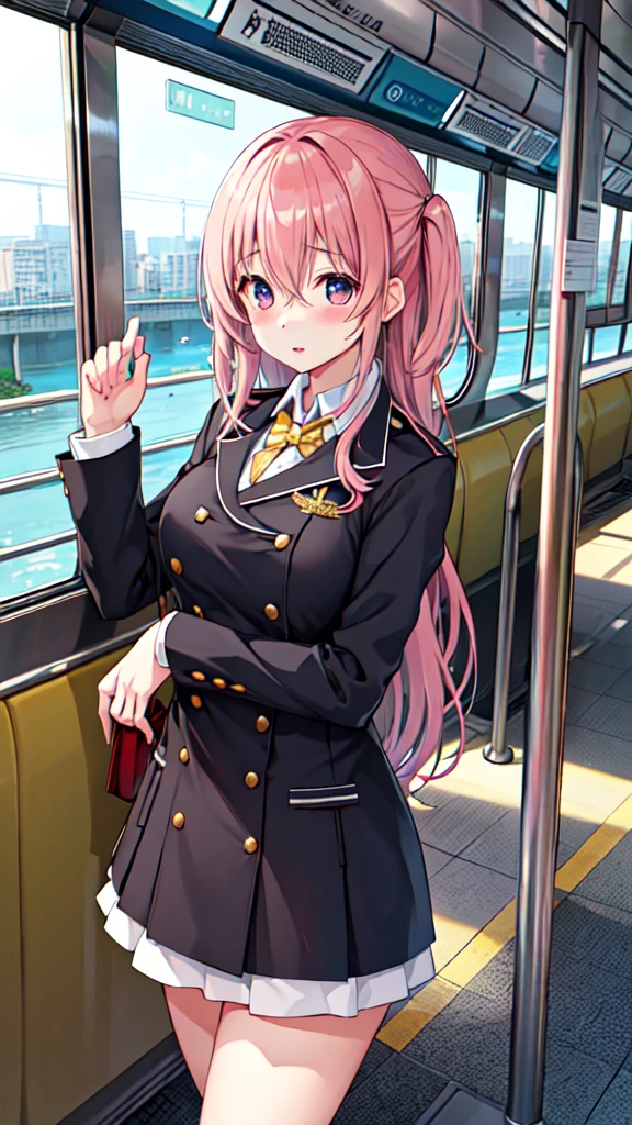 １People Girl、uniform、on the train、Are standing