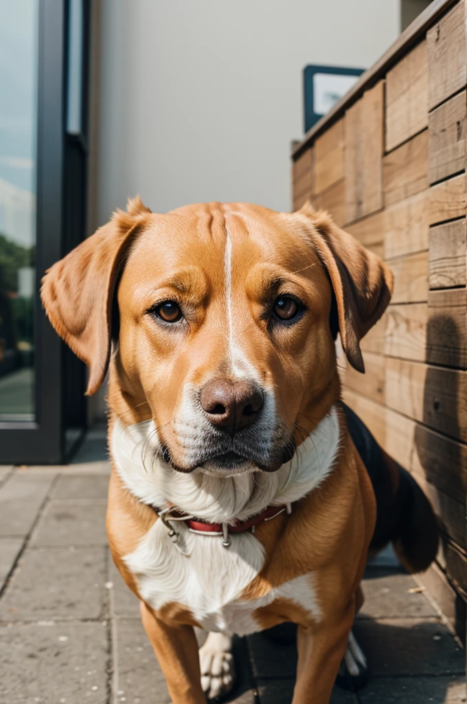 Dog with Sigma face looking at camera