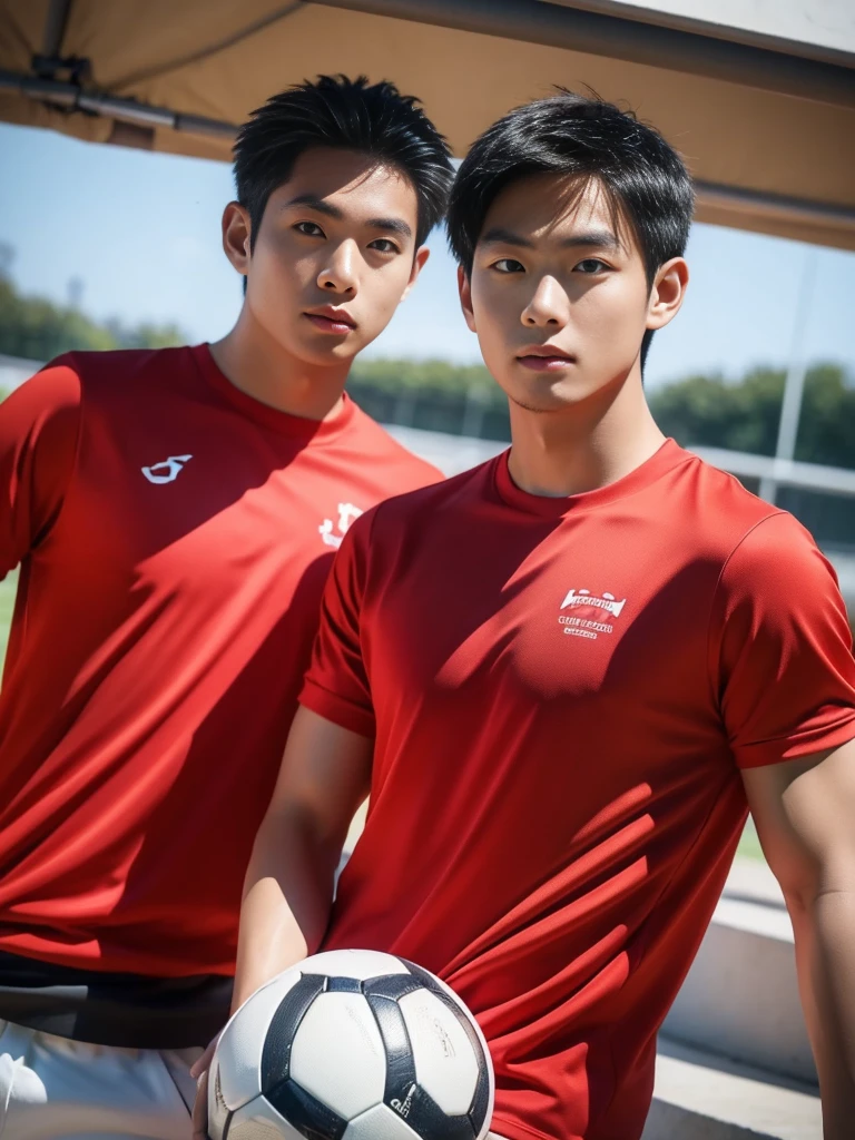 Korean teenage badminton athlete, playing badminton in stadium with nude body shirtless wearing a white briefs underwear 