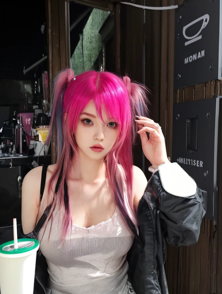 8K high quality,1 woman,Pink Hair:1.5