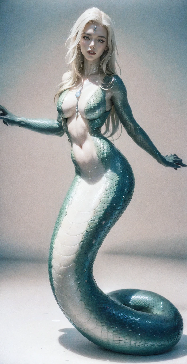 （（masterpiece，best quality，Ultra-clear，original photo，Extremely detailed CG，8K）），Lamia，（Slender long snake tail：1.3），beautiful sexy girl，Long hair，Exquisite eyes，Delicate face，Detailed hands，Smooth and delicate skin，Reflective skin，（Big breasts，Thin waist），Glittering blue scaly snake scales，high resolution，（Very detailed：1.4），（lifelike：1.2），transparent，fantasy，Mating，spawning，full-body shot