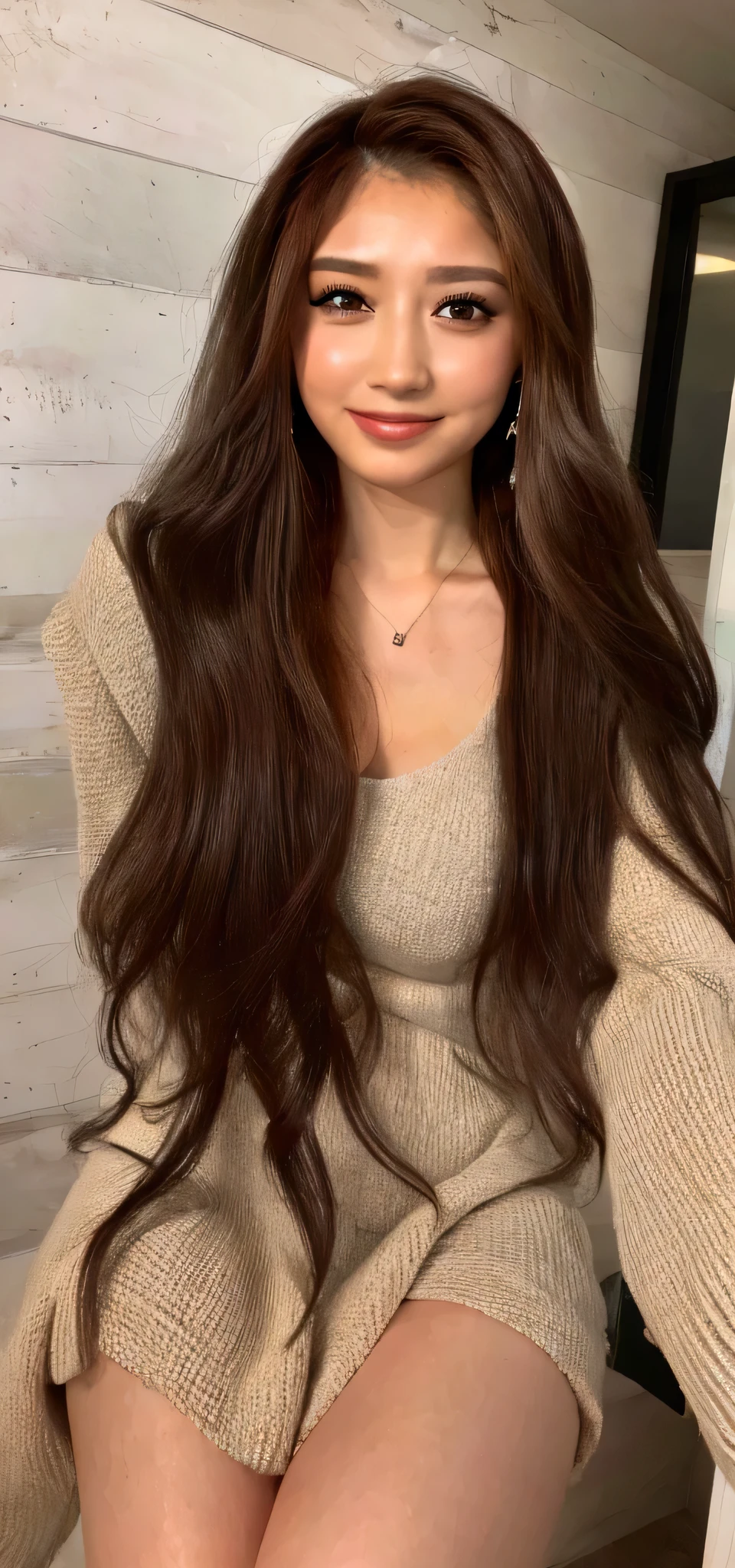 ((Highest quality, 8K, masterpiece: 1.3)), One girl, Perfect Body Beauty: 1.3, ( Random thick diva hairstyle casual), (( Long wavy brown hair)), (Queen), (Exposed big breasts), (Wedding dress), Super detailed face, Beautiful Eyes, double eyelid, smile, Short skirt, Lace panties, Earrings, necklace, Crown,