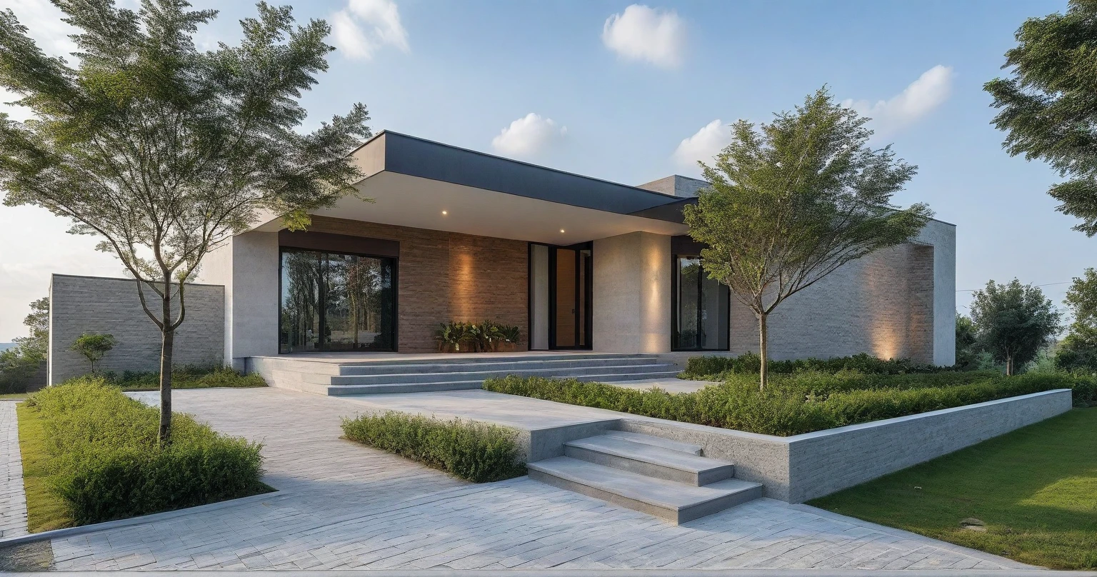Raw photo,Masterpiece, high quality, best quality, authentic, super detail,
outdoors, onestoreyvillaXL, aiaigroup, house style modern on the hill,stairs, stone brick wall
road,pavement, grass, trees, sky, cloud, (daylight:1.1)