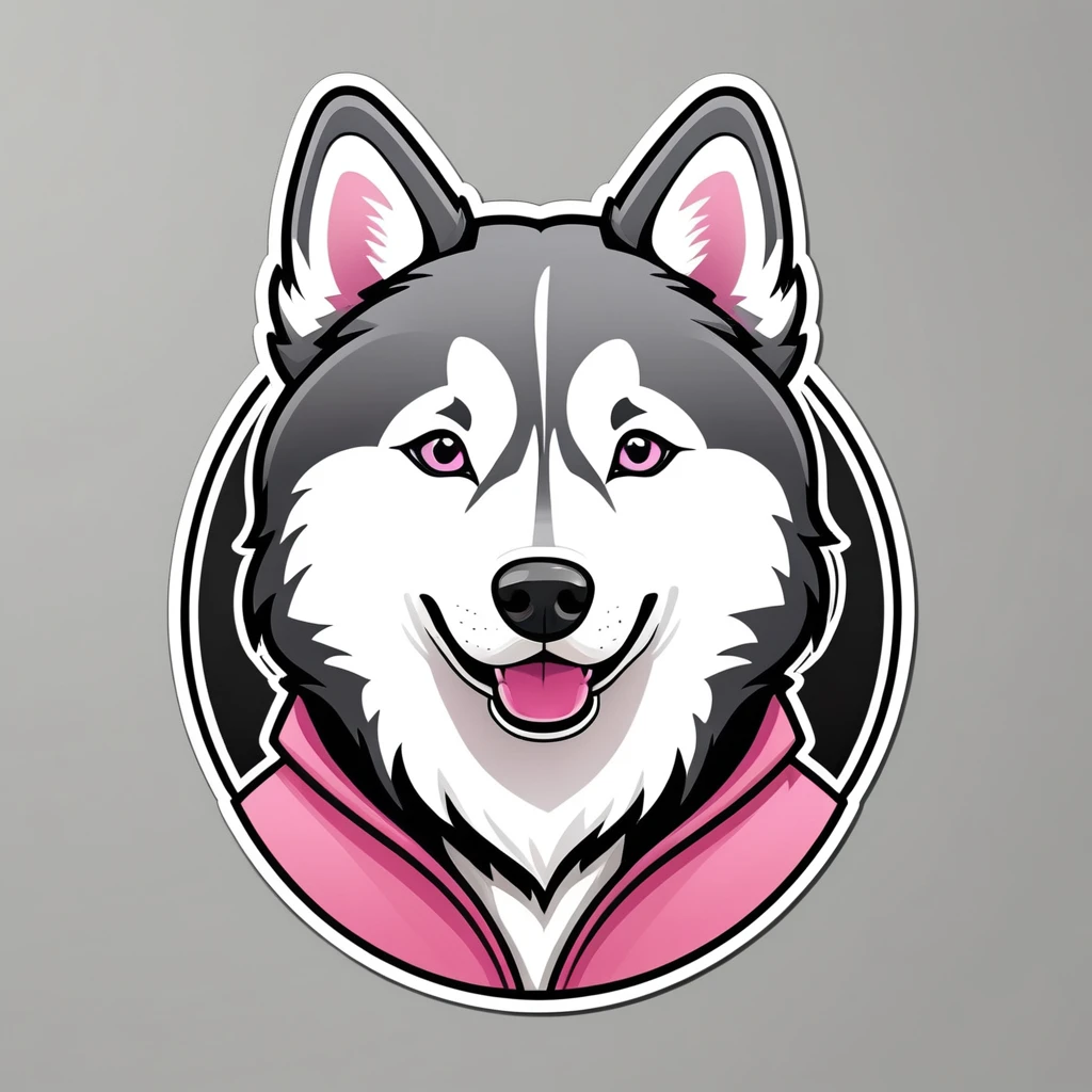 Logo design, cartoon husky, husky sticker, A high resolution, high detail, cartoon style, color gray and pink