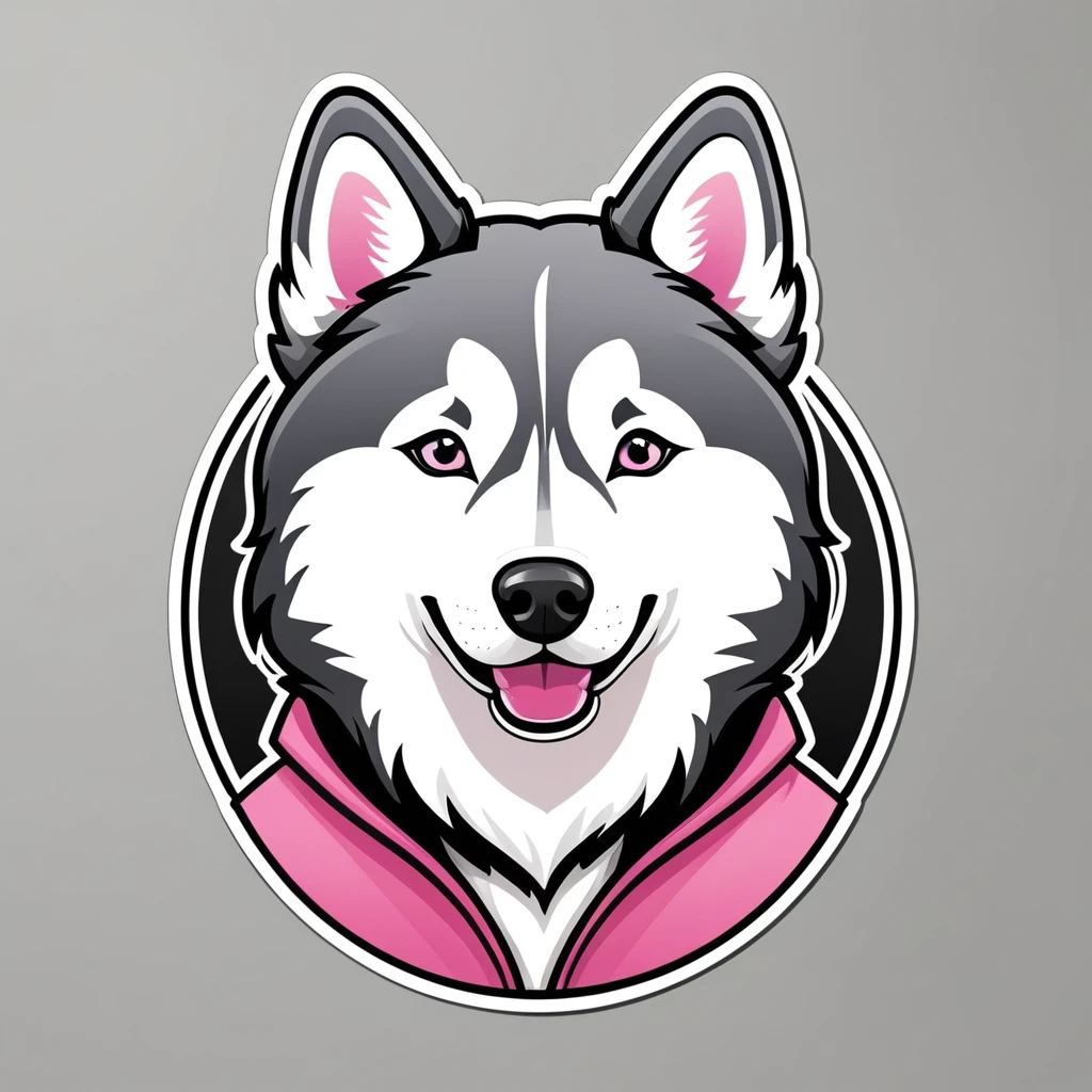Logo design, cartoon husky, husky sticker, A high resolution, high detail, cartoon style, color gray and pink