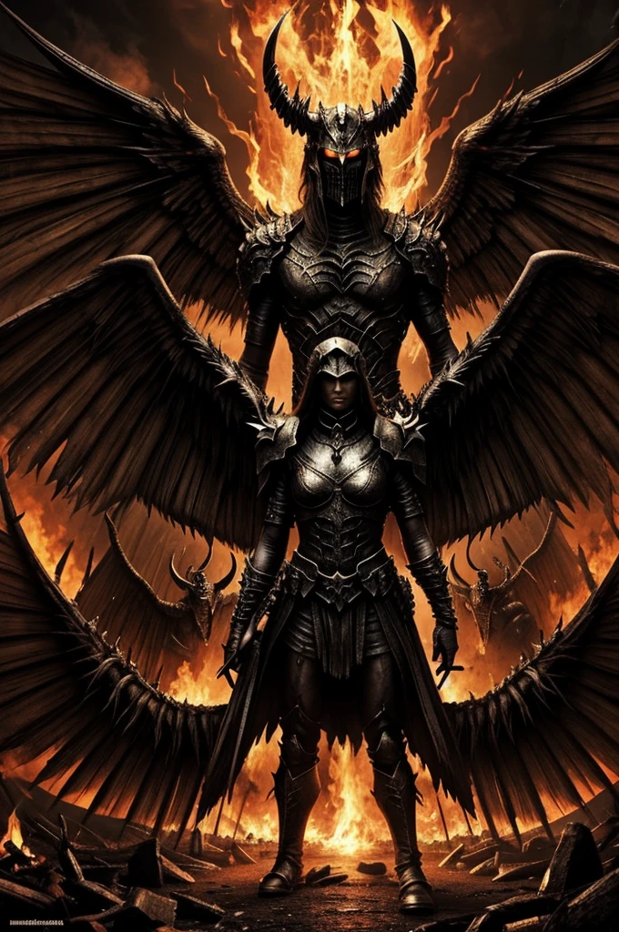 A great army of demons, in hell, with wings, ready for war, standing in order.