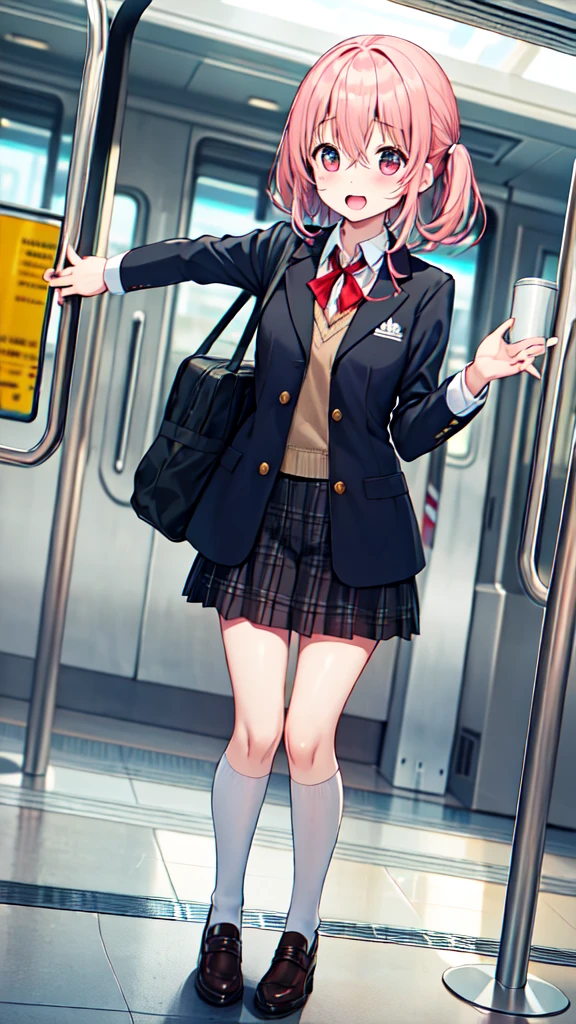 １People Girl、uniform、on the train、Are standing、