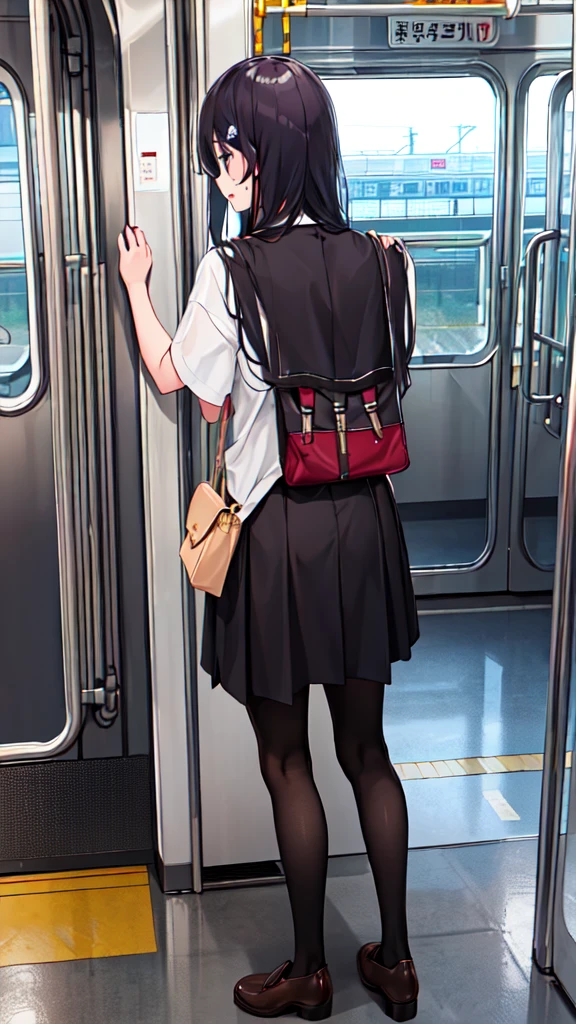 １People Girl、uniform、on the train、Are standing、