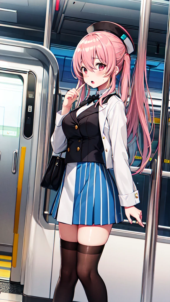 １People Girl、uniform、on the train、Are standing、