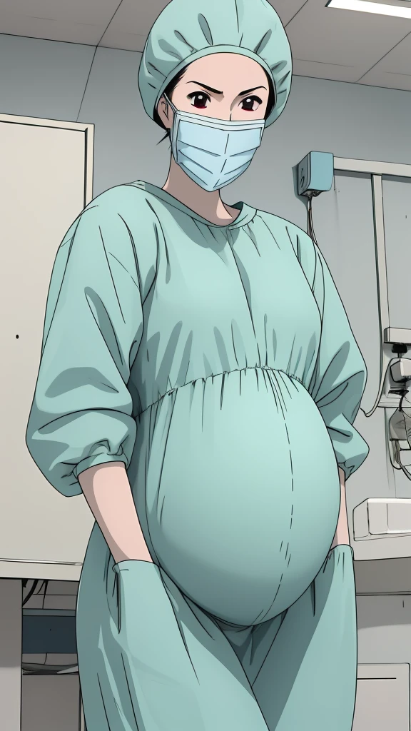 masterpiece, highest quality, source_anime, the view is turned slightly to the side, upper body, (RAW photo, best quality), 1girl, frown, pale skin, shy eyes, big breasts, big tits, pregnant, stand, natural lighting, solo, hospital, in the operating room,
ray kasugano, pregnant with big belly, (give a score of 9_give a score of 8_give a score of 7) long sleeve Surgical dress, bouffant cap, cover the ears, surgical mask, long surgical gloves,
