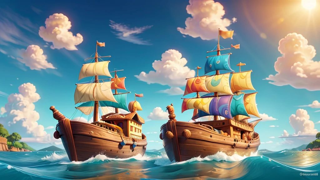 Create a vibrant, Pixar-style digital illustration of Noah's Ark. The scene should be cheerful and colorful, capturing the magical moment when the ark is floating on calm waters after the flood. The ark itself should be a large, wooden vessel with a rounded, friendly design, reminiscent of classic Pixar charm.
Noah and his family, depicted with expressive faces and warm, animated features, should be seen on the deck of the ark, looking relieved and happy. Surrounding them, a variety of animals in pairs—lions, elephants, giraffes, zebras, and birds—should be portrayed with playful and whimsical expressions, adding a sense of joy and adventure.
The background should feature a beautiful, radiant rainbow arcing across the sky, symbolizing God's promise. Soft, fluffy clouds and a glowing sun should illuminate the scene, creating a hopeful and heartwarming atmosphere. The water should be depicted as gentle waves with a shimmering, reflective surface, enhancing the overall sense of peace and renewal.
Ensure the overall composition is dynamic and engaging, with a blend of realism and fantasy that captures the essence of Pixar's storytelling and visual style.