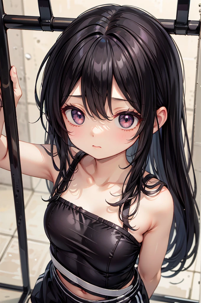 Shiny, lustrous black hair Panknot Small eyes Big Eyes single One woman Gym suit strength training Live Action