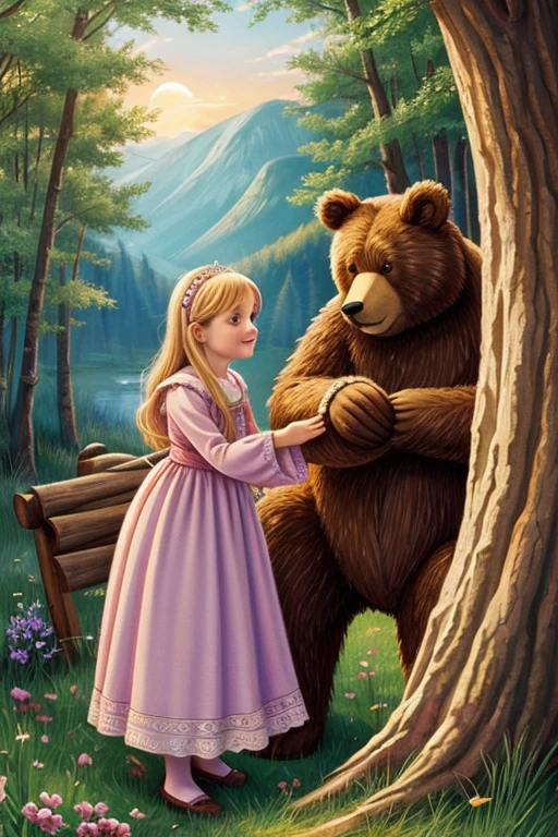 Illustration for the fairy tale Masha and the Bear
