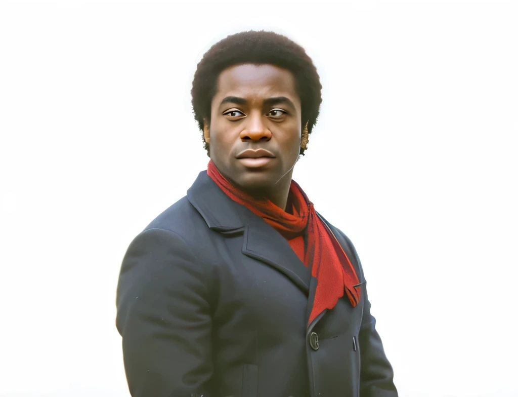 Actor Yaphet Kotto look alike as Paul Cuffe wearing red scarf and a navy blue pea coat
