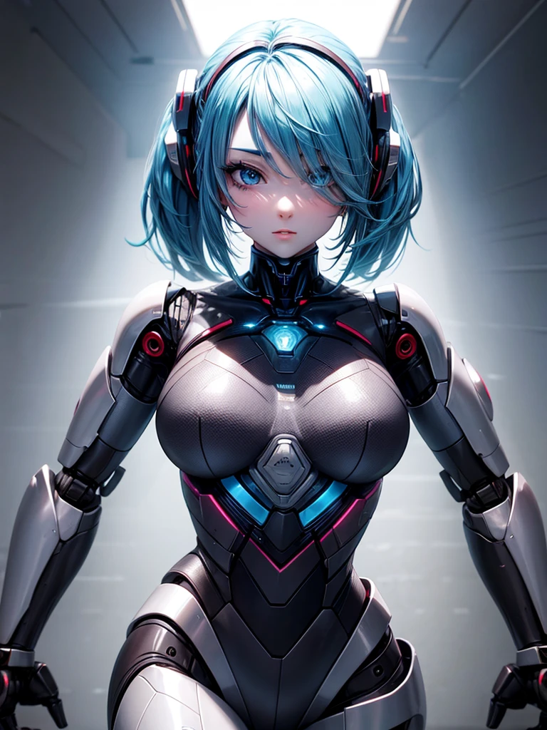 Make an image of a female robot, she looks hot and pretty 