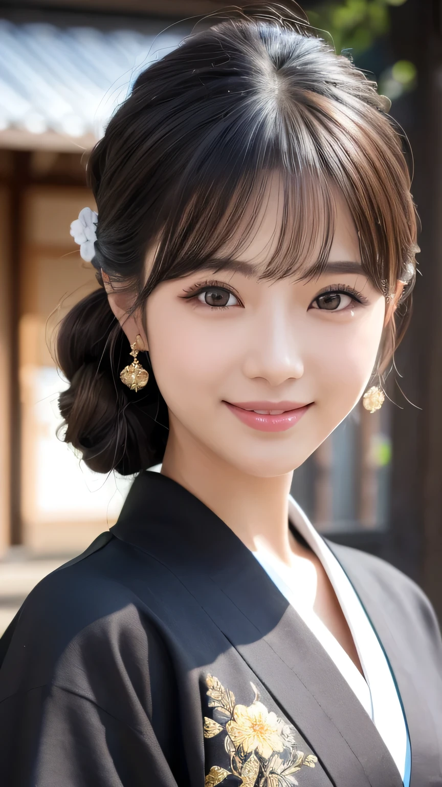 (masterpiece:1.3), (8K, Photorealistic, Raw photo, Best image quality: 1.4), Japanese 、Take a full-body photo,Stylish kimono、Cute costume,Japanese hairstyle,crystal,Natural color lip,(Random Hairstyles:1.2)、Super detailed face、Attention to detail、double eyelid、Sharp focus:1.2、Beautiful woman:1.4、Black Hair、highest quality、masterpiece、超A high resolution、(Photorealistic:1.4)、Highly detailed and professionally lit smile、