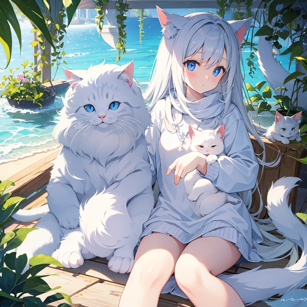 White, cute, Cat, animal