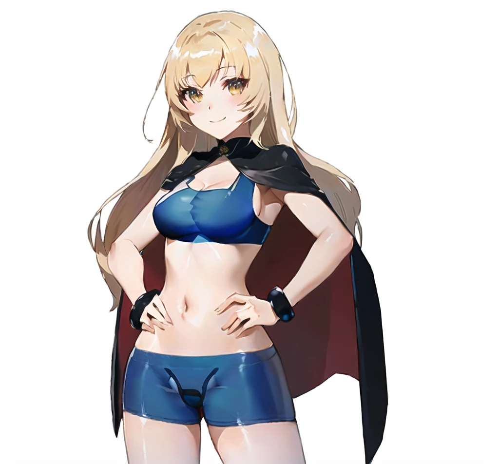 Woman wearing blue bikini and cape posing for photo, female anime characters, , Portrait of female anime hero, fleet collection style, seductive anime girl, Tick, waifu, 长发金发Anime Girl, Produced by Anime Painter Studio, Drawn in an anime artist studio, Actress, With cape,Anime Girl, Anime cute art style, , Beautiful anime, long hair,no bangs , Top rated on Pixiv, Guweiz, pixiv artstation 上的 Guweiz, On pixiv, Pixiv 3DCG, pixiv, (Anime Girl), attractive Anime Girl, seductive Anime Girl, Anime cute art style, Anime Girl, Artgerm 和 Atey Ghailan, Smooth anime CG art, Style Art, Realistic anime art style, Extremely detailed artger, anime woman,super high quality, 8K, RAW photos, actual , beautiful woman, Anime characters, mature face, Perfect proportion, , Willow Waist,, Large Breasts, Amazing, charming, warm smile